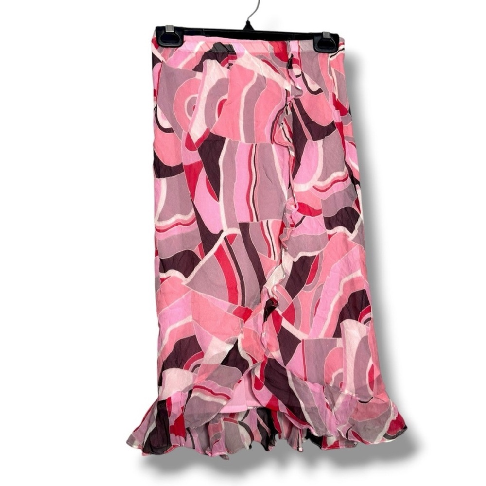 Vintage Y2K Express‎ Silk Toile Pink Romantic Midi Skirt Size Medium